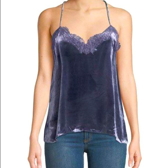 The Racer Liquid Velvet Cami with Lace Trim - Picture 1 of 7
